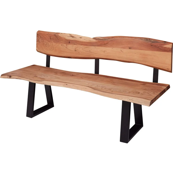 Esszimmerbank GAYA 160cm Akazie Massivholz Baumkante Landhausstil mit Lehne – Bild 1