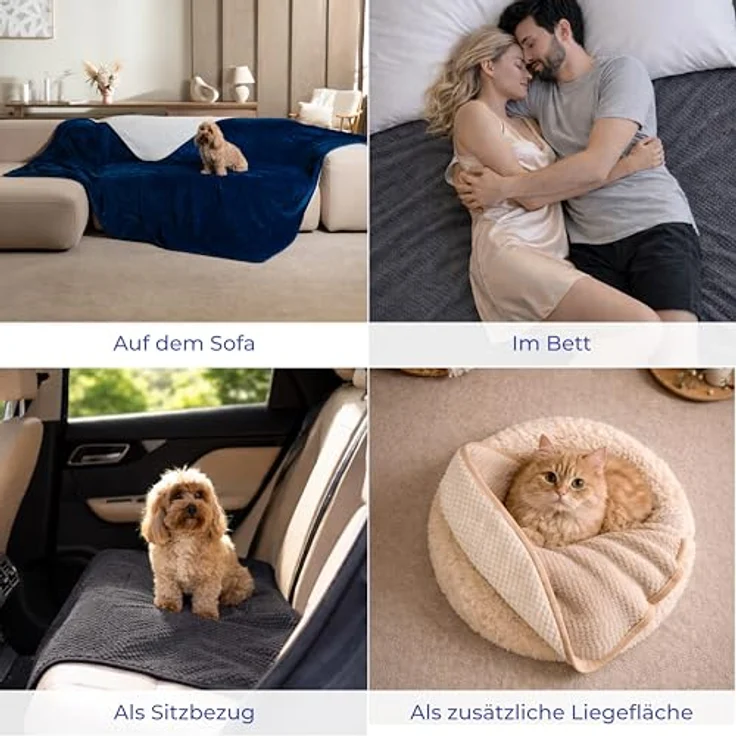 Dreamzie Hundedecke Wasserdicht Bett, Auto, Outdoor 80x100 cm - Reversible und Maschinenwaschbar Hundedecke Sofa aus Sherpa Fleece - Hellgrau – Bild 7