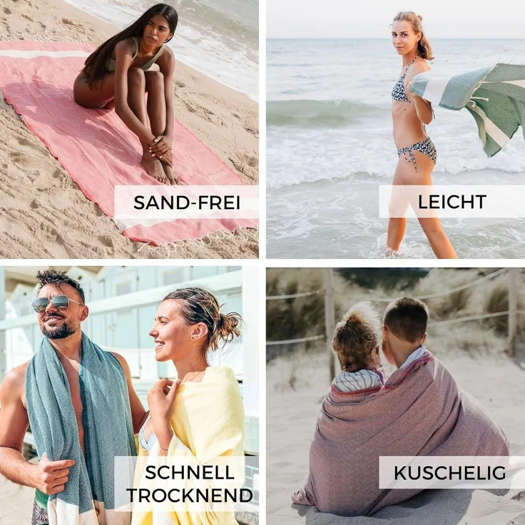 furora HOLIDAY Strandtuch groß 100x200 cm Strand Tuch, aus Baumwolle, Hamamtuch Badetuch, leicht, lang, dünn & kompakt – Bild 4