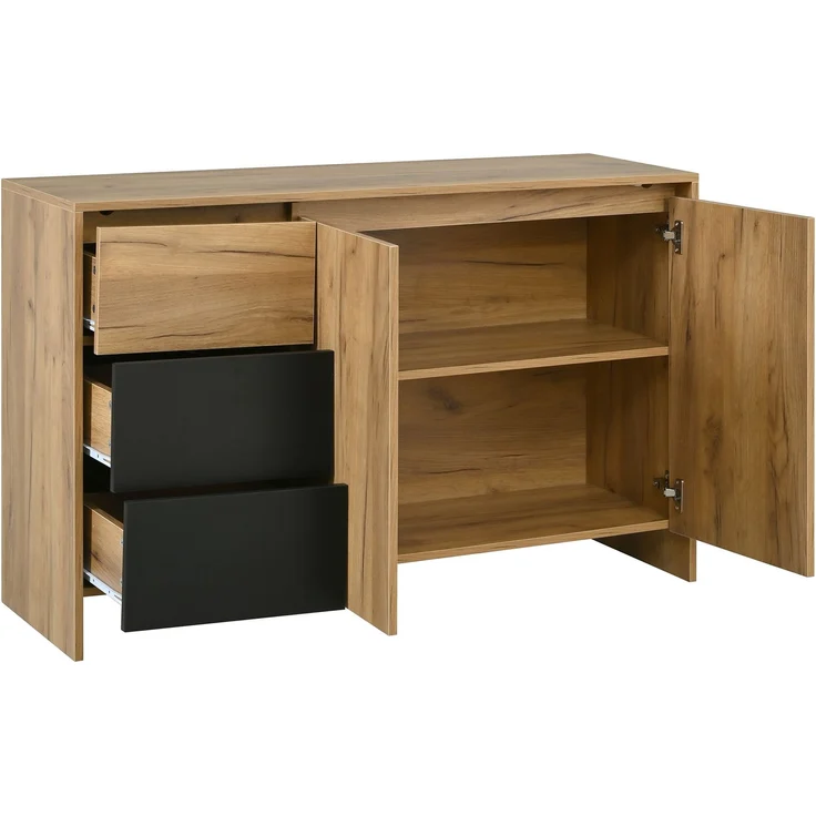 Merax Sideboard, Küchenschrank, Kommode mit 3 Schubladen und 2 Türen, Mehrfarbige LED-Lichteffekte, Buffetschrank für Wohnzimmer, Esszimmer, Holzfarbe&Schwarz – Bild 8