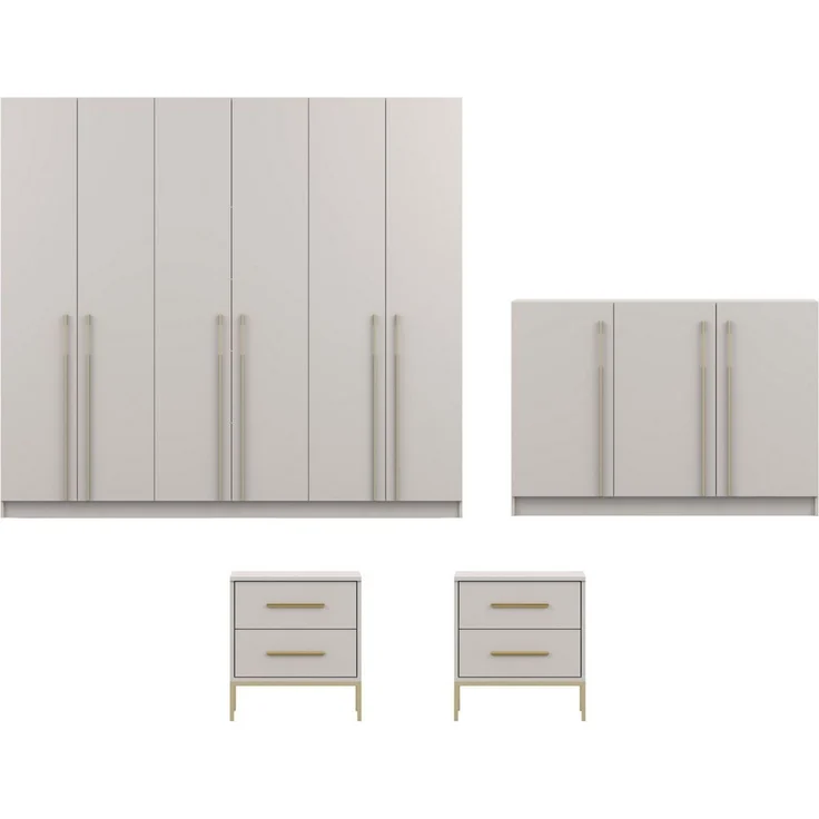Deine Möbel 24 Schlafzimmer-Set D MIRELO Möbel-Set mit 4- oder 6-türigem Kleiderschrank in Kaschmir, (Set, 4-tlg, MIRELO - Kollektion), Kleiderschrank 200 oder 230 cm, 3-türiger Kommode und 2 Nachttischen – Bild 1