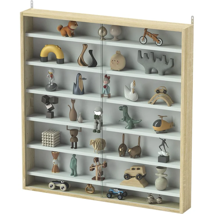 Wandvitrine für Sammlerstücke, 80 x 9,5 x 83 cm, 6 höhenverstellbare Böden, 2 Glasschiebetüren,Cecodadi – Bild 2