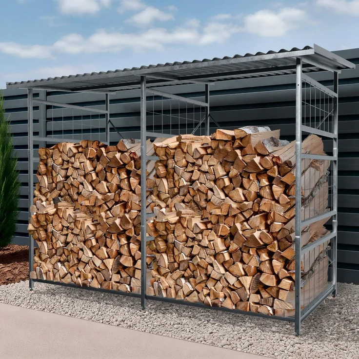 CLP Brennholzregal Macon mit Dach wetterfest Metall verzinkt,Farbe:metall;Set-Inhalt:Brennholzregal + Erweiterung – Bild 3