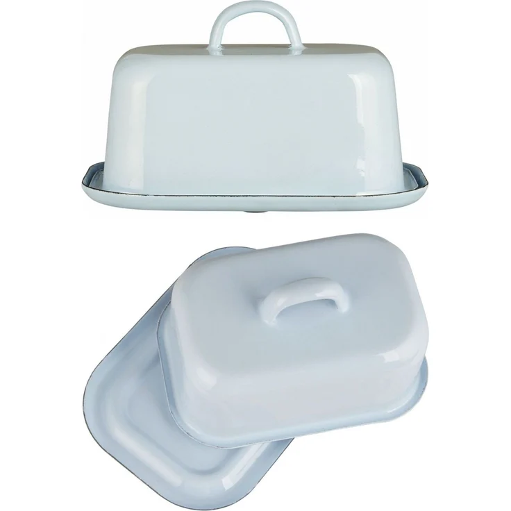 Ib Laursen - Butterdose Butterglocke Butterschale Emaille Hellblau 0411-26
