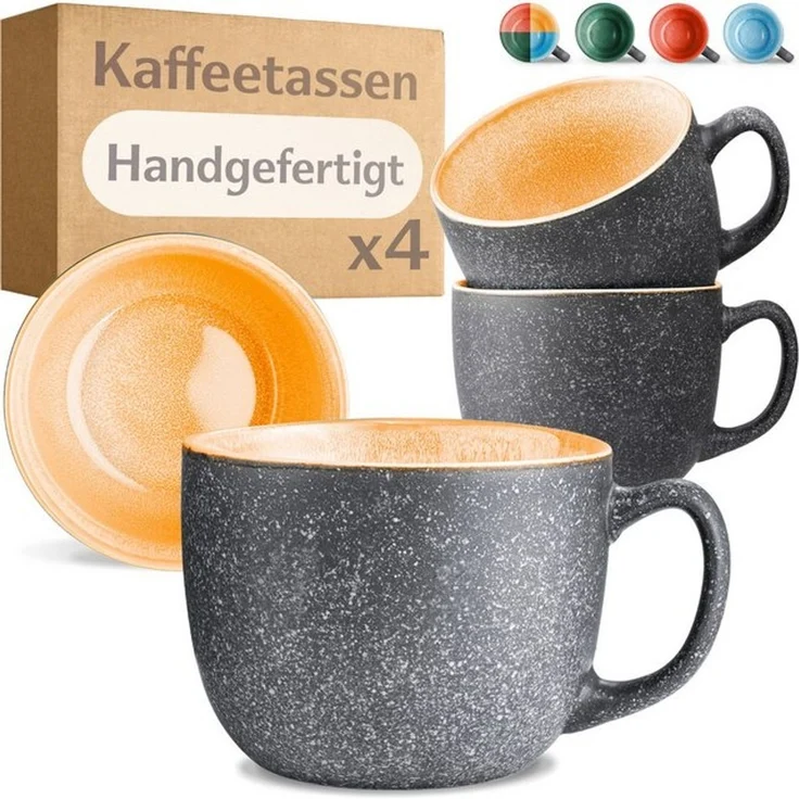 Cosumy Cappuccinotasse Kaffeetassen 4er Set aus Keramik - 350ml, 4-tlg, Keramik, Warm – Bild 4