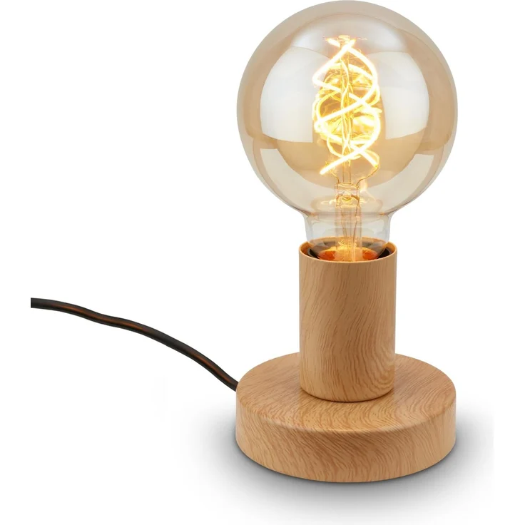 BRILONER - Mini Tischlampe mit Kabelschalter, Retro, Vintage, E27, max. 10W, Lampe, Nachttischlampe, Tischleuchte, Dekolampe Flur, Bürolampe, Leselampe, 10x9 cm (DxH), Holzoptik
