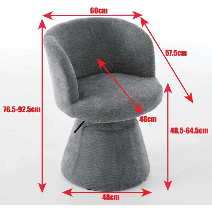 Höhenverstellbarer, um 360° drehbarer Barhocker, moderner, runder Esszimmerstuhl mit Chenille-Bezug, ergonomischer Akzentstuhl für Schlafzimmer, Kücheninsel und Bar, Einzelpackung, Terrakotta & Orange, DE1878OG – Orange – 57,5 ​​x 60 x 92,5 cm – YOUDENOVA – Bild 8