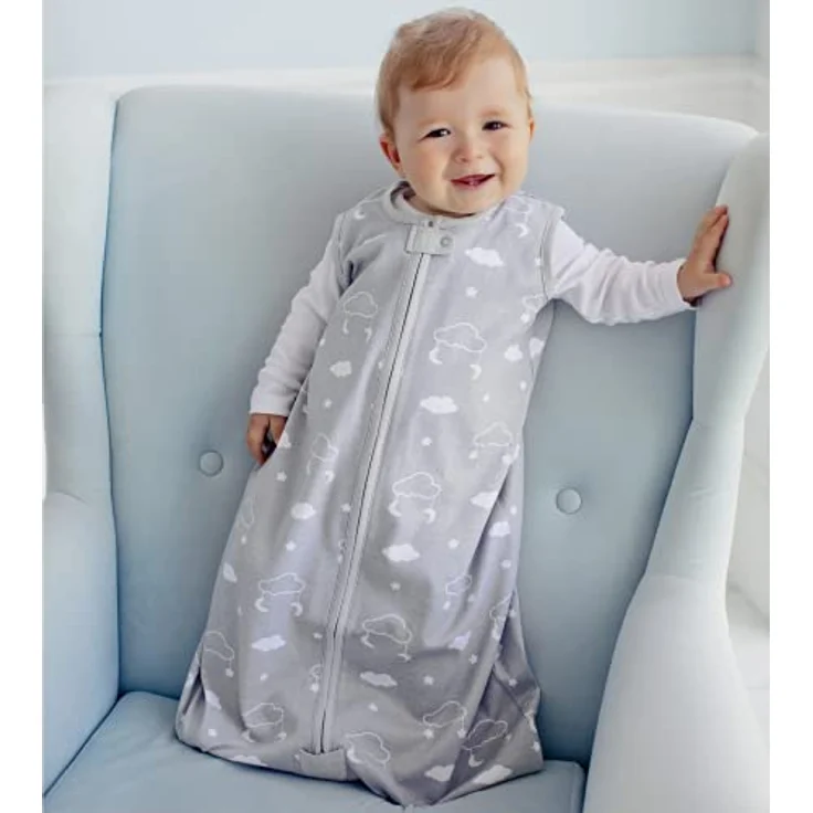 Mama Cheetah Baby Wearable Blanket, Swaddle Transition Organic Cotton Sleep Bag, 0.5 TOG Sleeping Sack with 2-Way Zipper, X-Large (18-24 Month), Stripe/Clouds – Bild 8