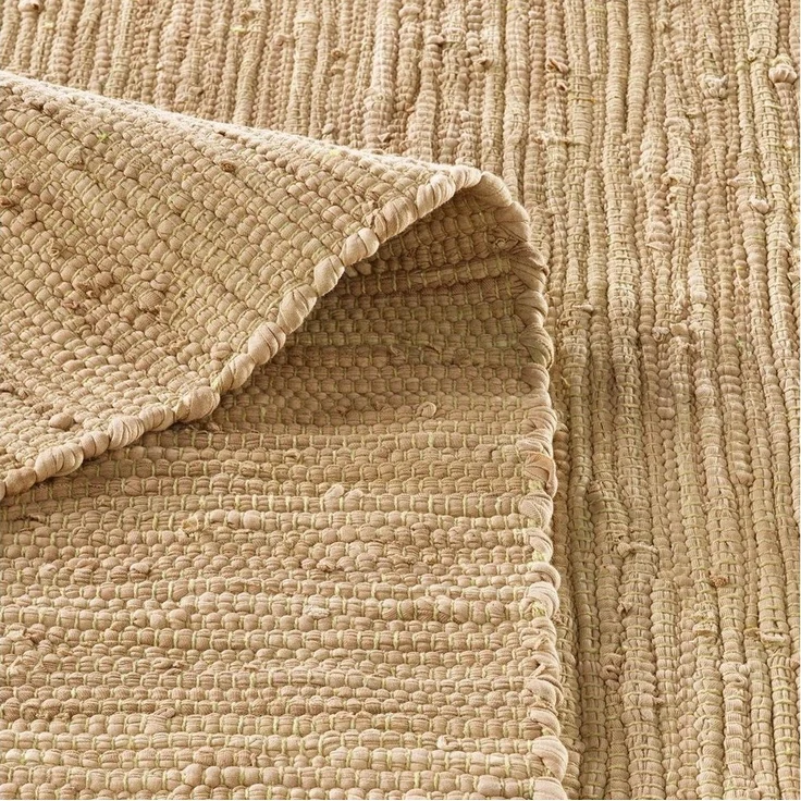 TaraCarpet Teppich Flickenteppich TaraCarpet Sylt mit Fransen, rechteckig, Höhe: 5 mm, Wohnzimmer Schlafzimmer Küchenteppich nachhaltig beige 070x250 – Bild 3