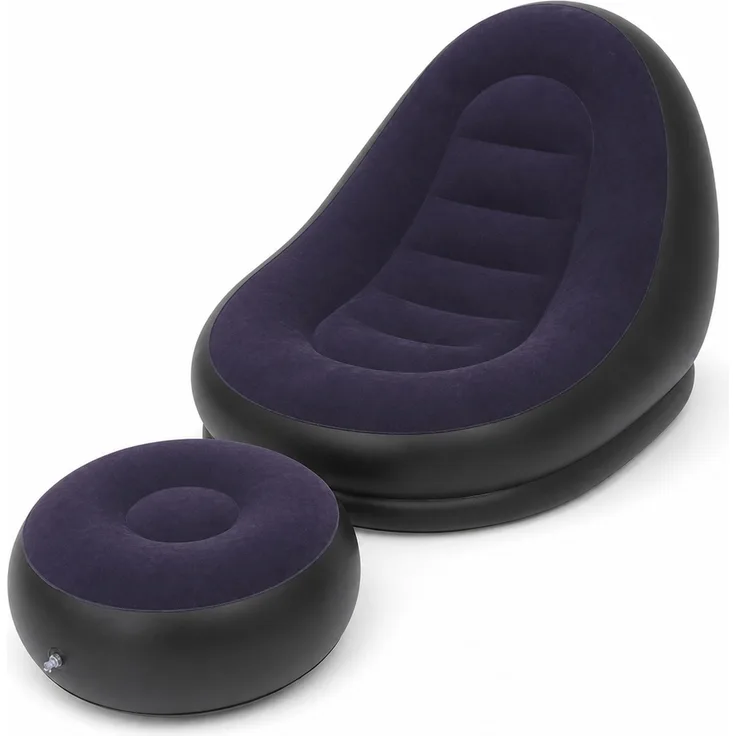 Aufblasbares Loungesofa mit rundem Hocker, Dunkelblau, 116 x 98 x 83 cm, Hocker 62x31 cm