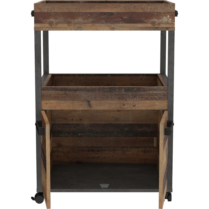 Servierwagen >Home Bar< auf Rollen, in Old-Wood Vintage Dekor / Betonoptik - 60x88,5x40cm (B/H/T) – Bild 3