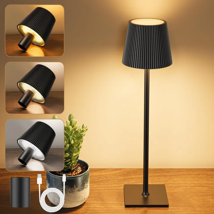 YICAIZI LED Tischlampe Kabellos Akku Tischlampen mit Flaschenverschluss Stufenlos Dimmbar Aufladbar Tischleuchte mit 3 Farbtemperatur für Outdoor, Wohnzimmer, Schlafzimmer, Nachttisch, Kohlenschwarz