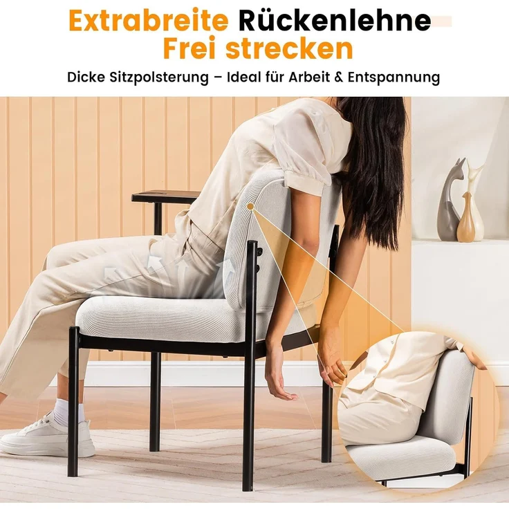 COMHOMA Loungesessel Sessel Relaxsessel Ohrensessel modern, Polsterstuhl mit Metallbeinen, Einzelsofa für Wohnzimmer/Schlafzimmer/Garten, Beige – Bild 10