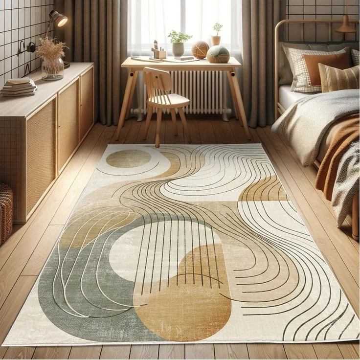 Abakuhaus Teppich Dekorativer Teppich für Wohnzimmer und Schlafzimmer, rechteckig, Modern Boho Abstrakte Geometrie Wirbel – Bild 1