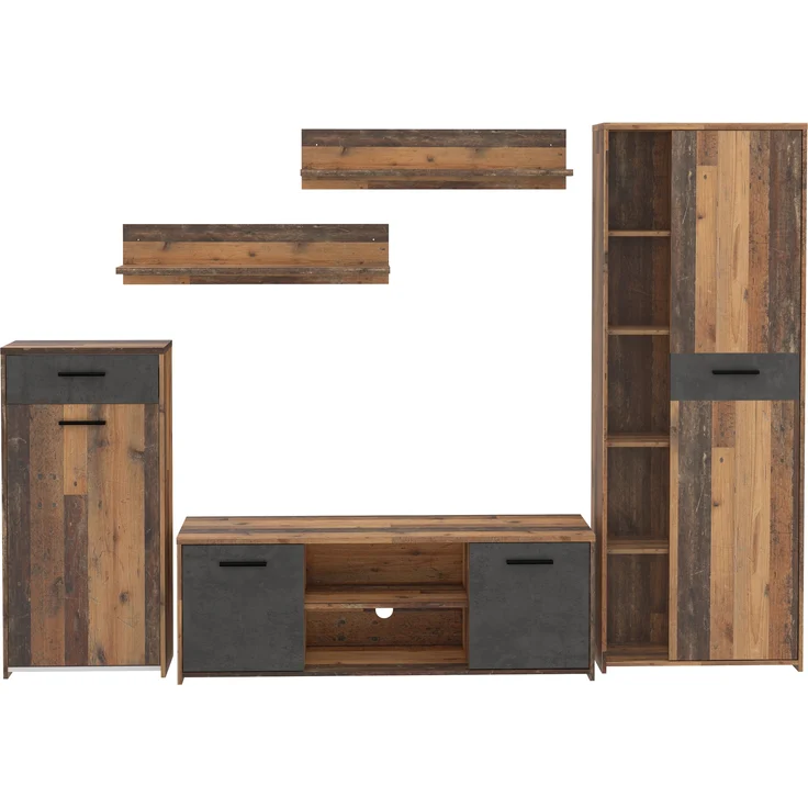 FORTE Pablo Wohnwand, Holzwerkstoff, Braun/Grau, 277,4 x 182,9 x 39,5 cm – Bild 2