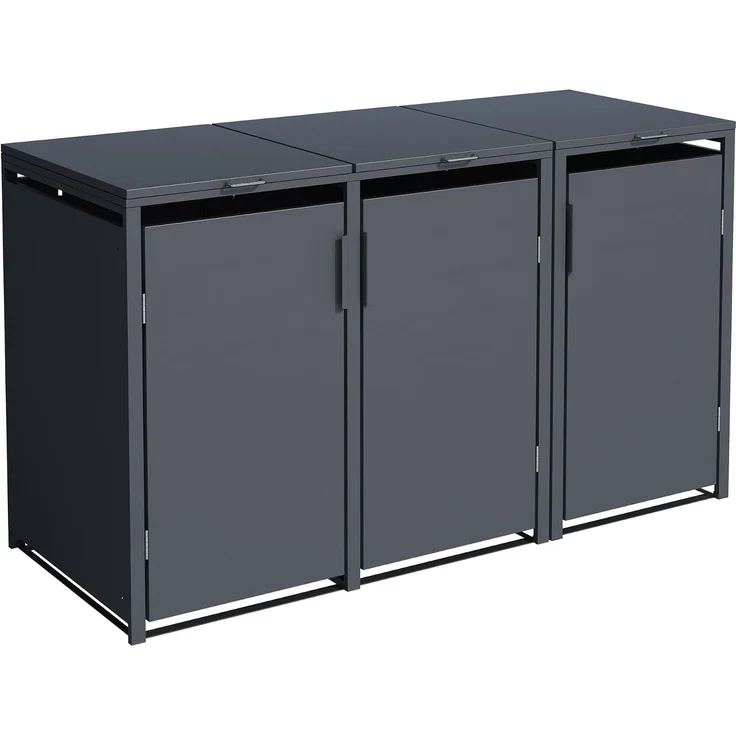 DEGAMO MÜNCHEN Mülltonnenbox 3-er, Stahl verzinkt, anthrazit, 175x62x102cm für 3x kleine Tonne 120 Liter – Bild 1