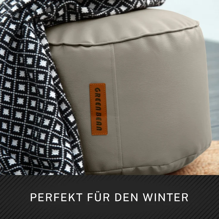 Green Bean® Sitzhocker aus Kunstleder - Pouf mit EPS Perlen Füllung - 43 x 30 cm - perfekte Ergänzung zum Sitzsack - Hellbraun-Grau – Bild 6