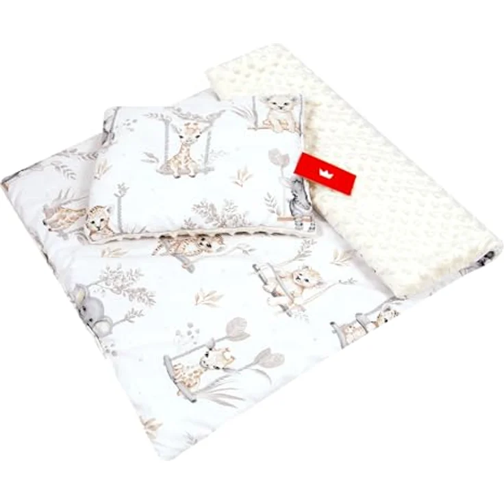 Kinderdecke BABYLUX Babydecke MINKY 2Set Kuscheldecke Decke 75 x 60cm Kinderwagen, BabyLux, MP139 - Ecru + Tiere auf der Schaukel – Bild 3