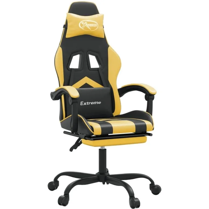 vidaXL Gaming-Stuhl mit Fußstütze Drehbar Schwarz & Golden Kunstleder [349605]