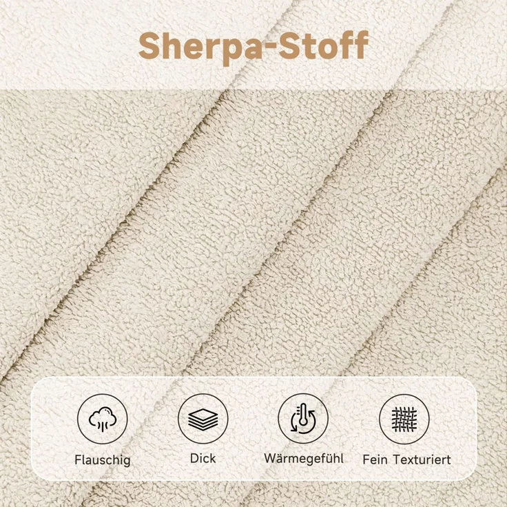 Merax Esszimmerstuhl (Set, 6 St) Eisengestell in Eichenholz-Optik , 6er Set Polsterstühle Wohnzimmerstuhl Sherpa-Stoff Beige – Bild 6