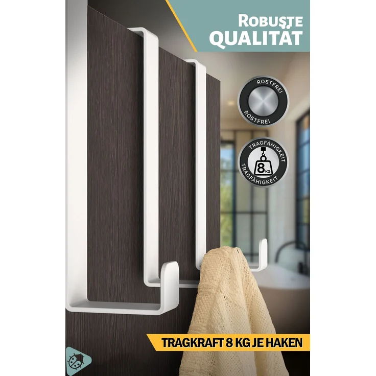 Aurelia Home Türhaken zum Einhängen, 10er-Set, Weiß – für Türen und Schranktüren, bis 8 kg – Bild 5