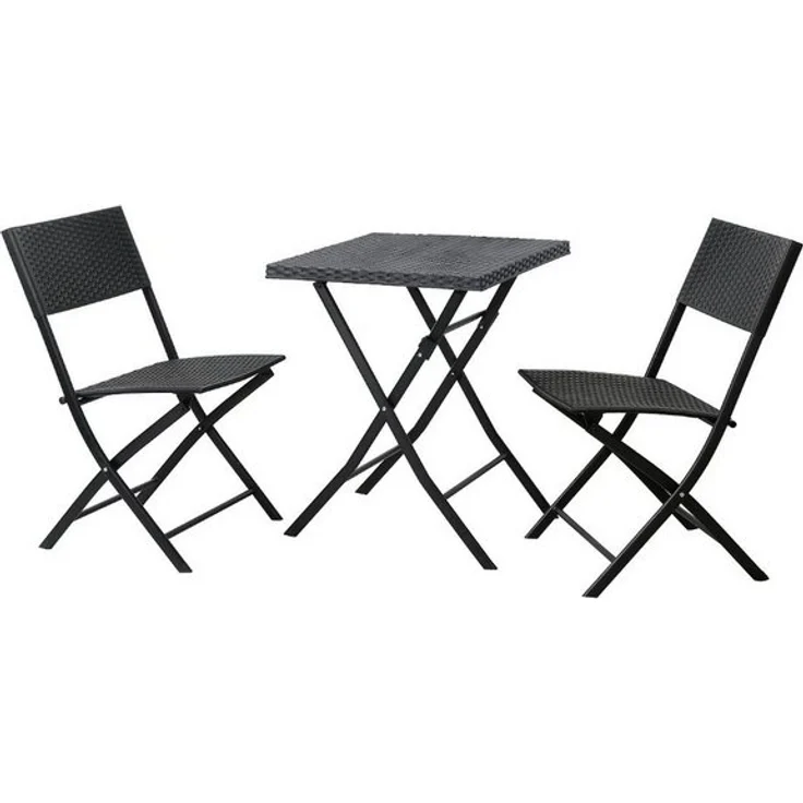 SVITA Polyrattan Bistro-Set Balkonset Klappmöbel Stuhl Tisch Gartenmöbel Schwarz – Bild 4