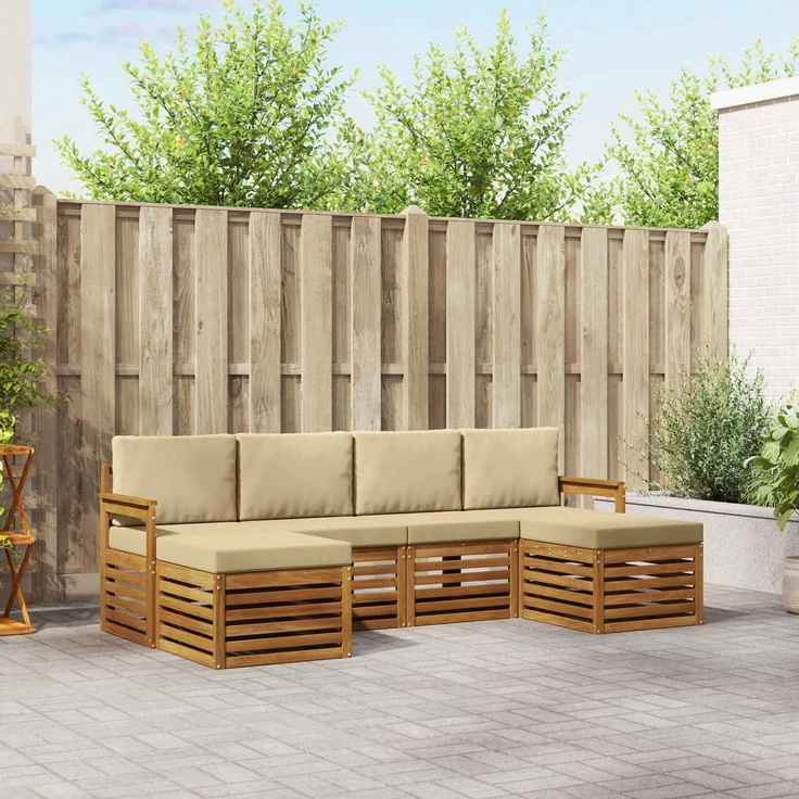 vidaXL Outdoor-Sofagarnitur 6 stk. 6-Sitzer Natur und Beige 3375238 – Bild 1