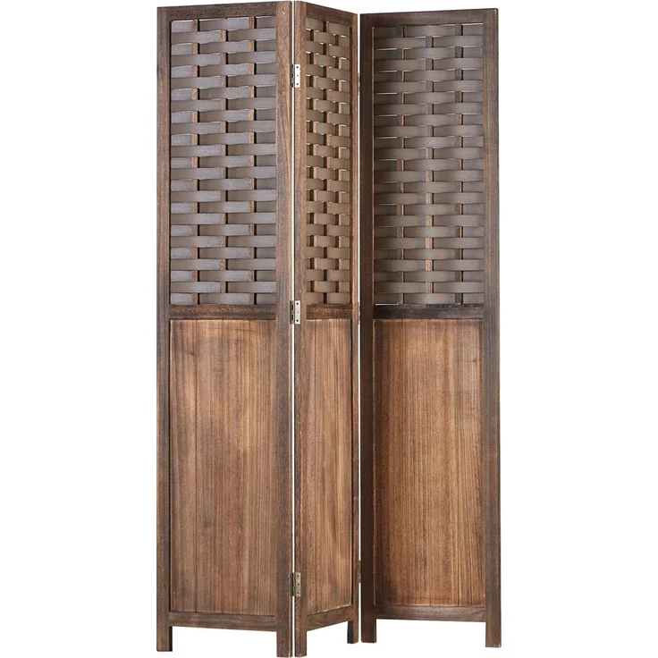 Paravent Raumteiler 3 teilig Holz Trennwand Rattan Optik Sichtschutz Braun – Bild 8