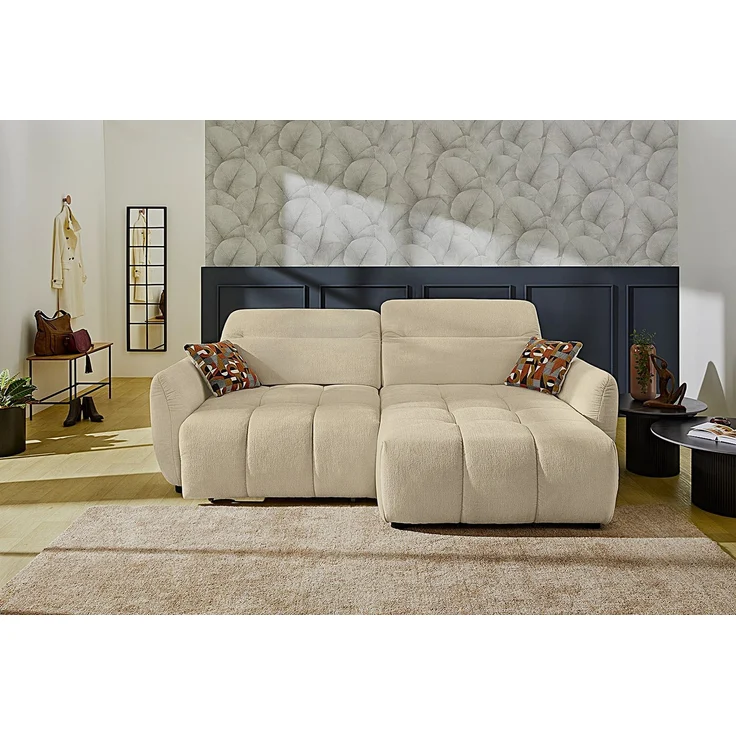 Ecksofa elektrisch USB-C Kopflehne verstellbar Schlafcouch Flachgewebe in Beige – Bild 3