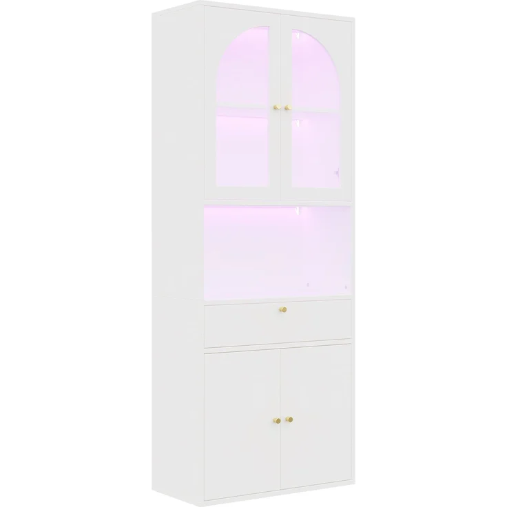 Vitrinenschrank 70x35x180 cm mit Glas, Schublade und RGB-LED, Weiß – Bild 7