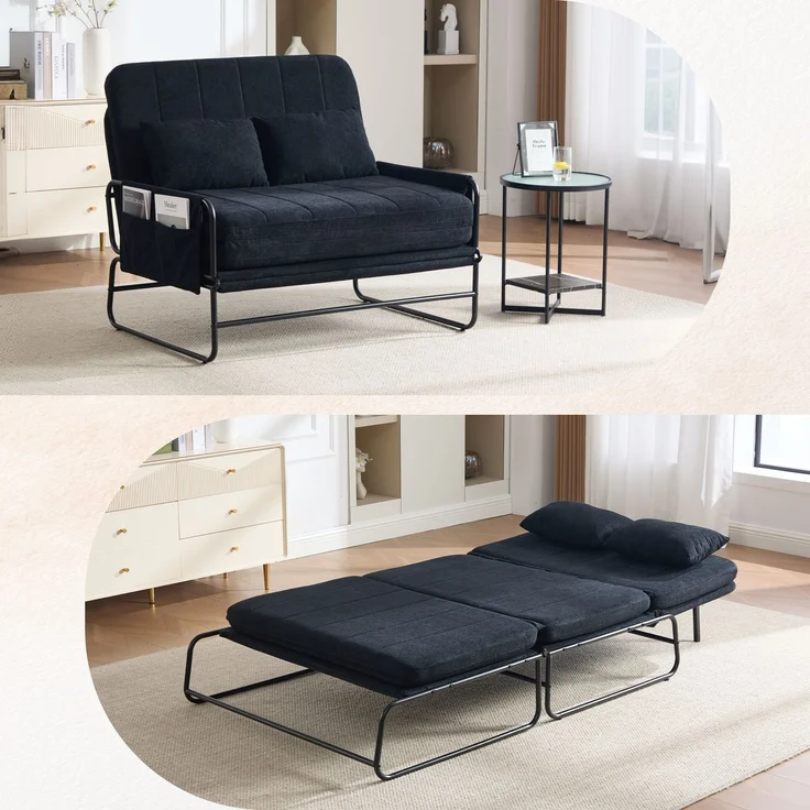ZUBALIYA Schlafsofa 85x92 cm, mit Stauraum, mit Chenille - Bezug, mit breiten Armlehnen, mit Schaumstoffpolsterung, Schwarz – Bild 1