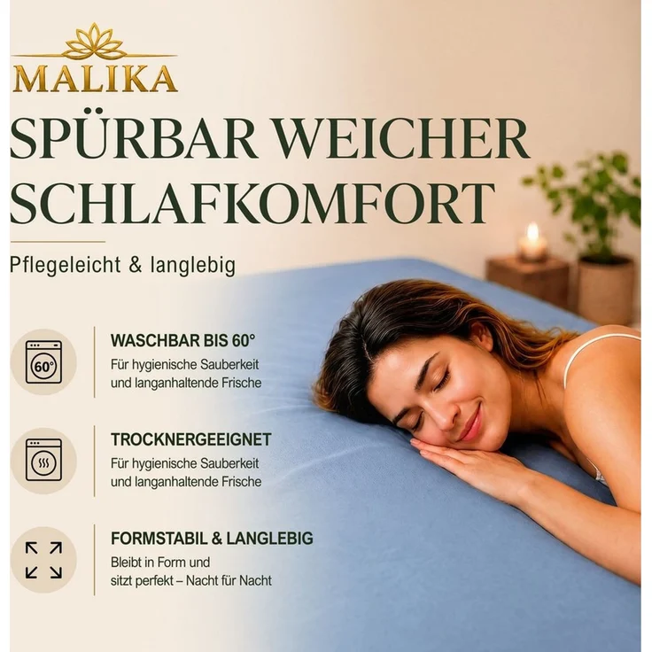 Malika Spannbettlaken aus 100% Baumwolle, 90-100x200, Blau, Jersey Baumwolle, Gummizug: Ja, (1 Stück), Allergikergeeignet, Pflegeleicht und Atmungsaktiv – Bild 4