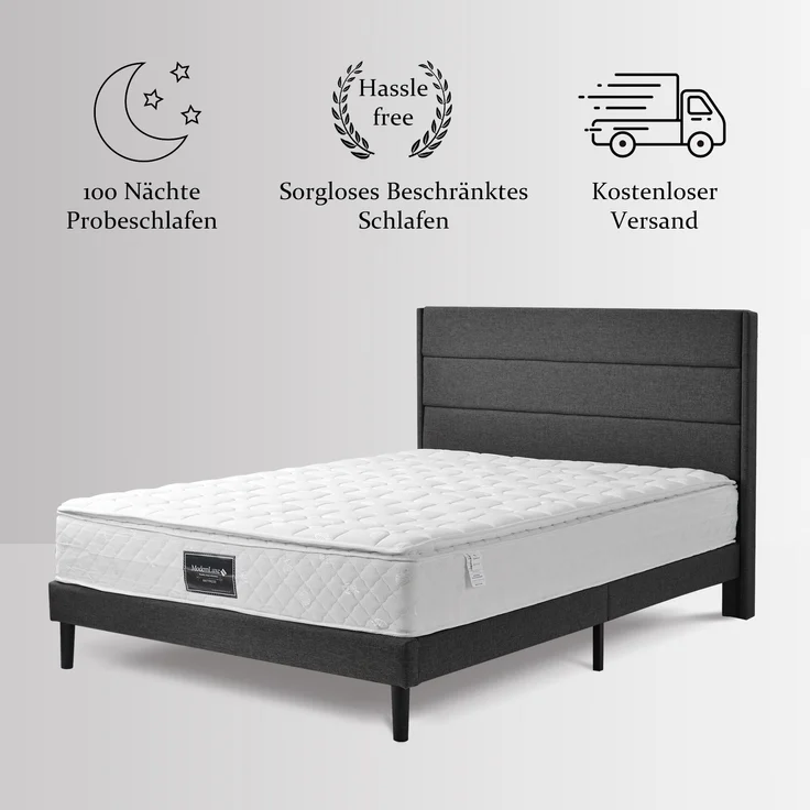Doppelbett mit 4 Schubladen, höhenverstellbarem Kopfteil & USB-C Ladestation, Leinen, 160x200 cm, Grau, mit Matratze – Bild 9