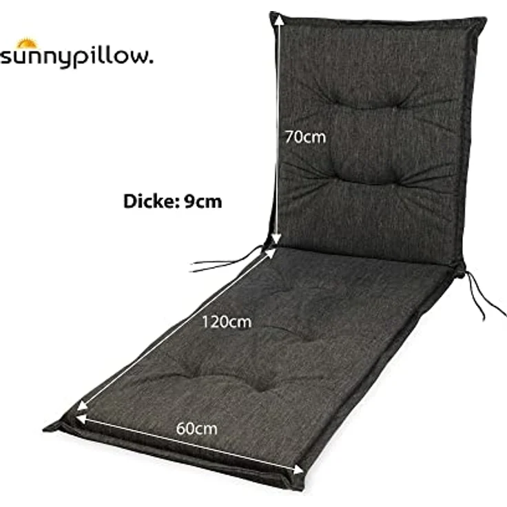 sunnypillow Liegenauflage Polsterauflagen für Gartenliege 190 x 60 x 9cm, 1 Stück Anthrazit UV-Lichtecht – Bild 4