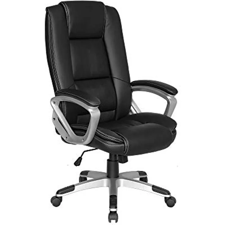 byLIVING Chefsessel DEREK-XXL / Bezug Kunstleder schwarz/ Federkernpolsterung / Fußkreuz silber / Wippmechanik/ Sicherheitsklemmschutz/ gebremste Sicherheitsrollen, B 64, H 115,5-125, T 72,5