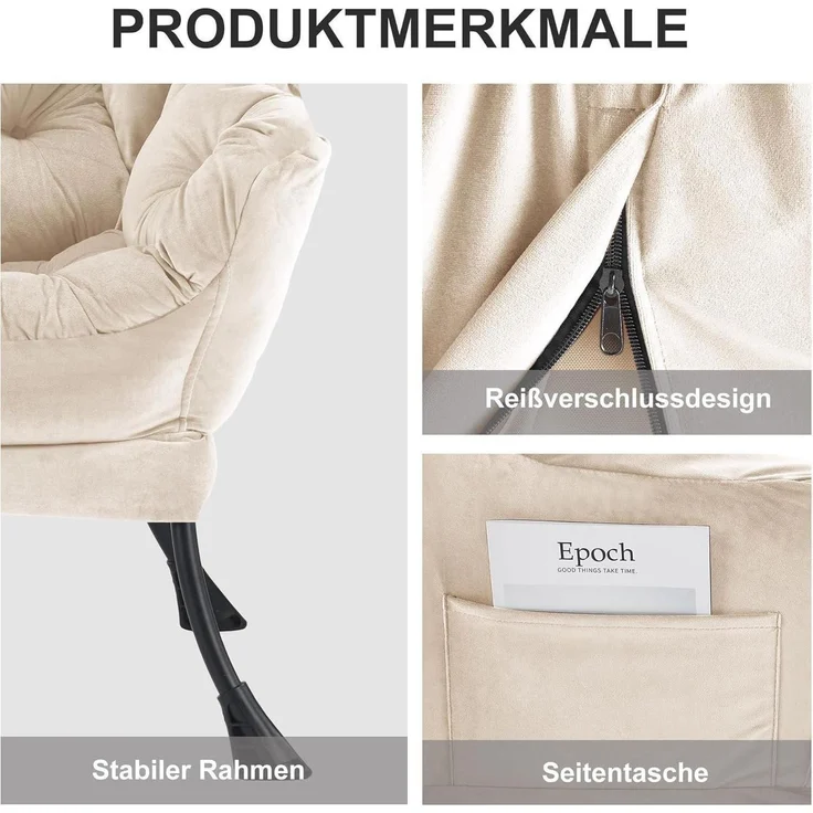Sessel Ottomane Ohrensessel Lesesessel Fußhocker Beige – Bild 4