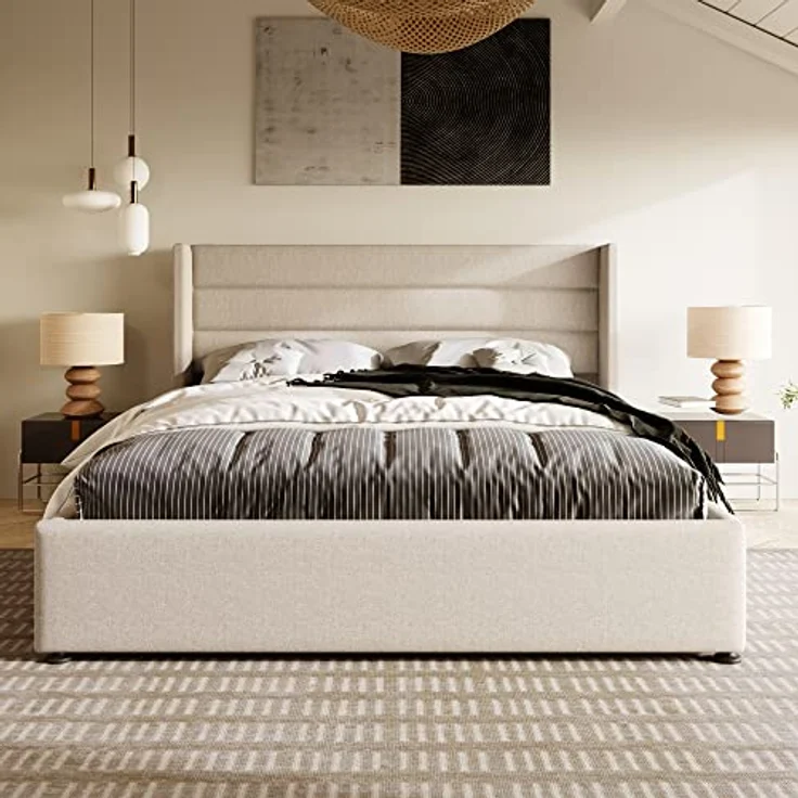 Ball & Cast Polsterbett (180x200cm) mit Stauraum, Stauraumbett mit Metallrahmen-Lattenrost, Einfache & Zeitsparende Montage, Ohne Matratze, Beige – Bild 3