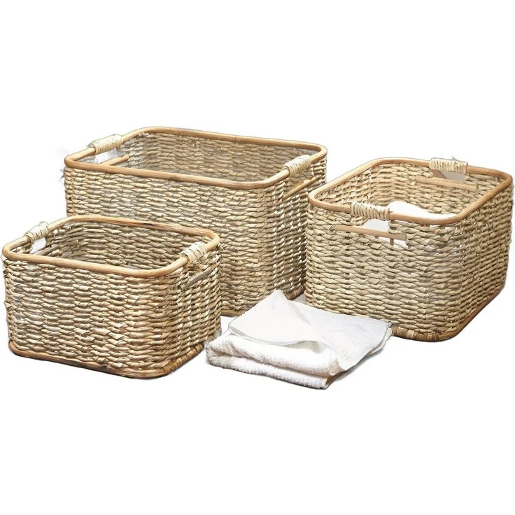 Dekoleidenschaft Aufbewahrungskorb aus Rattan und Schilfstroh in 3 Größen, Regalkorb, Wäschekorb, Korb (1 St), Regalkorb, Wäschekorb, Korb, Flechtkorb, Schrankkorb, Dekokorb, Kiste – Bild 5