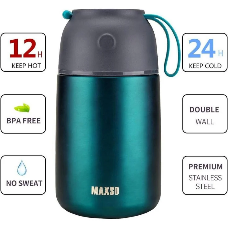 Thermobehälter Edelstahl Warmhaltebecher 500ml 700ml faltbare Löffel Grün – Bild 5