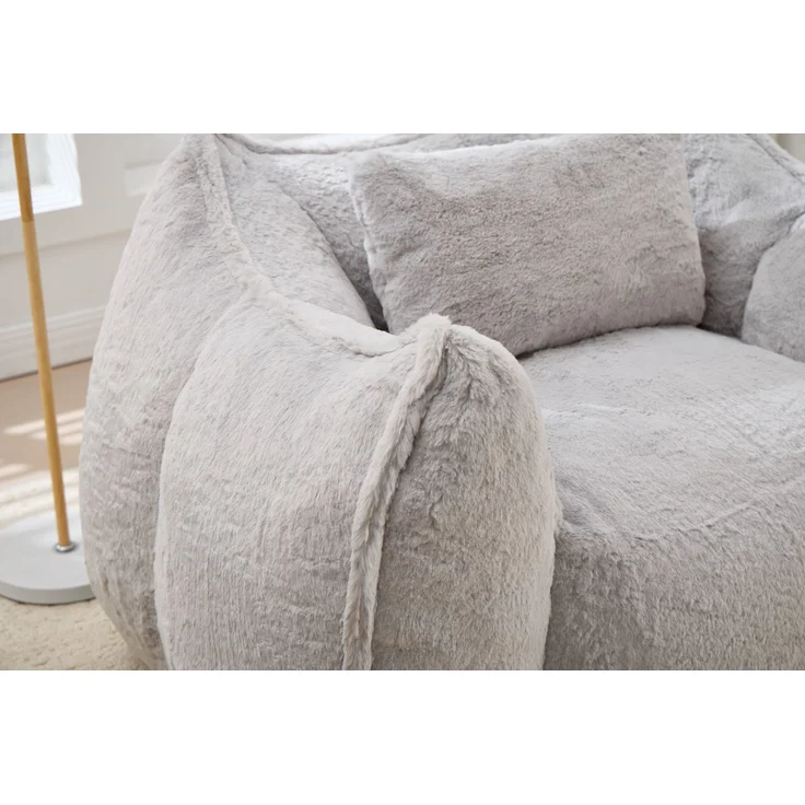 Großer Sitzsack-Sessel mit Kunstfellbezug und Kissen, weicher Loungesitz mit Schaumstoffflocken ohne Montage für Wohnzimmer, Grau – Bild 24