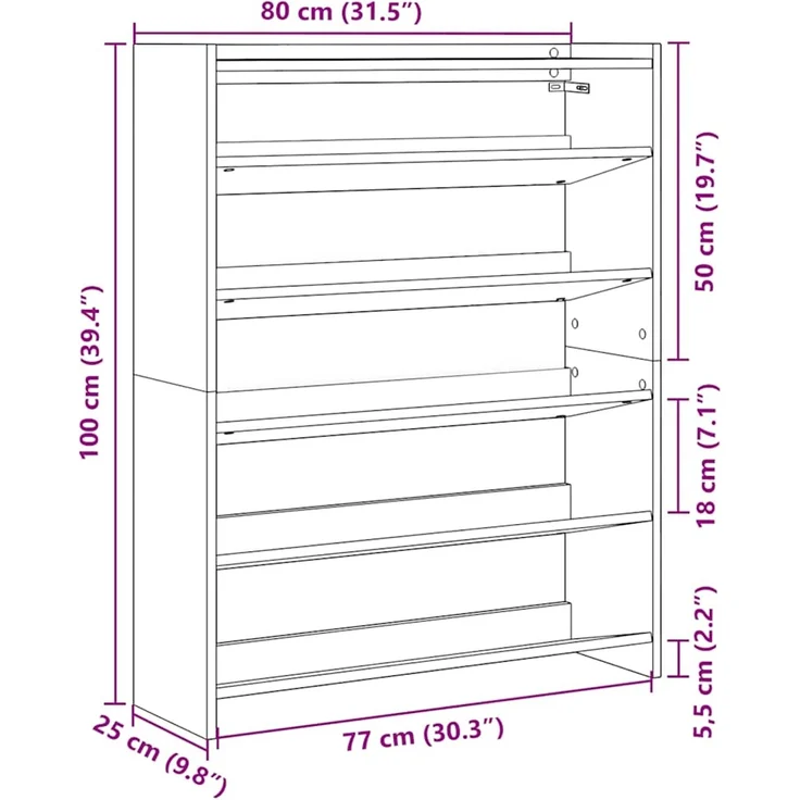 vidaXL Schuhregal Räuchereiche 80x25x100 cm Holzwerkstoff 859900 – Bild 8