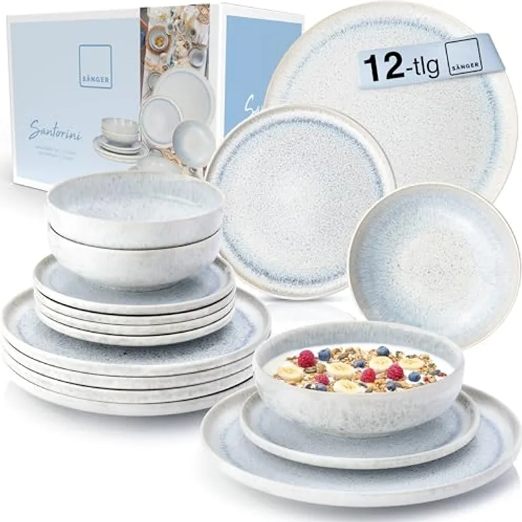 Sänger Santorini Tafelservice, Creme, 12-teilig, kratzfest, spülmaschinen- und mikrowellengeeignet, handmade