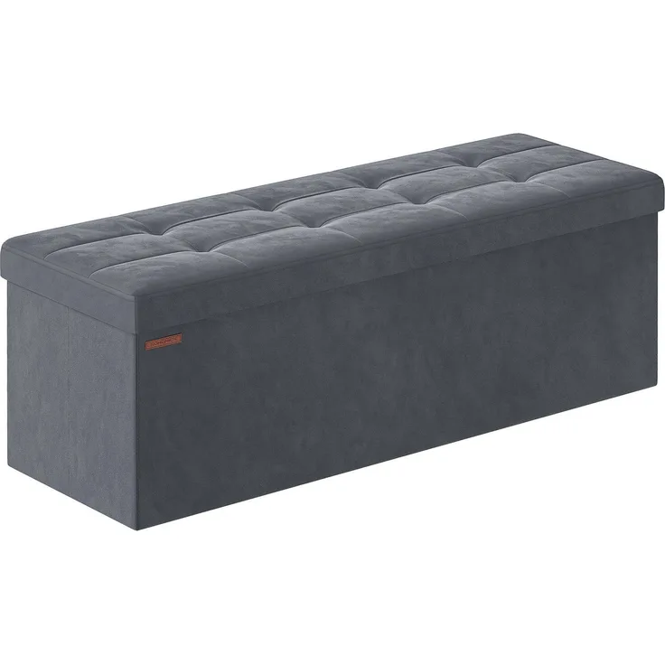 Songmics Sitzbank mit Stauraum aus Samt, klappbare Sitztruhe, 2 extra Aufbewahrungsboxen, 38 x 110 x 38 cm, bis 300 kg belastbar, für Flur, Wohnzimmer, Schlafzimmer, schiefergrau LSFDE277G01
