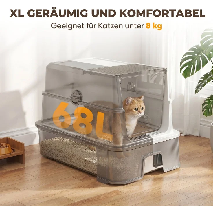 PawHut Katzentoilette, 201 Edelstahl, ABS, Grau, 60L x 40B x 45H cm – Bild 5