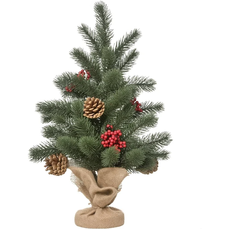 HOMCOM Künstlicher Weihnachtsbaum Mini Weihnachtsbaum mit Tannenzapfen, roten Beeren, 50 cm hoch, Fischte, für Tisch und Schreibtisch – Bild 1