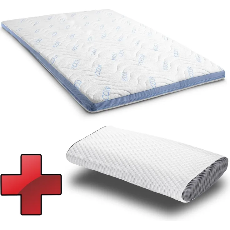 Kaltschaumtopper CloudComfort Cool 160 x 200 cm H2/H3, Höhe 7 cm, Härtegrad H2/H3, 7-Zonen Topper mit Sommer- und Winterseite + Sleezzz® Cool Kühl-Effekt Kissen