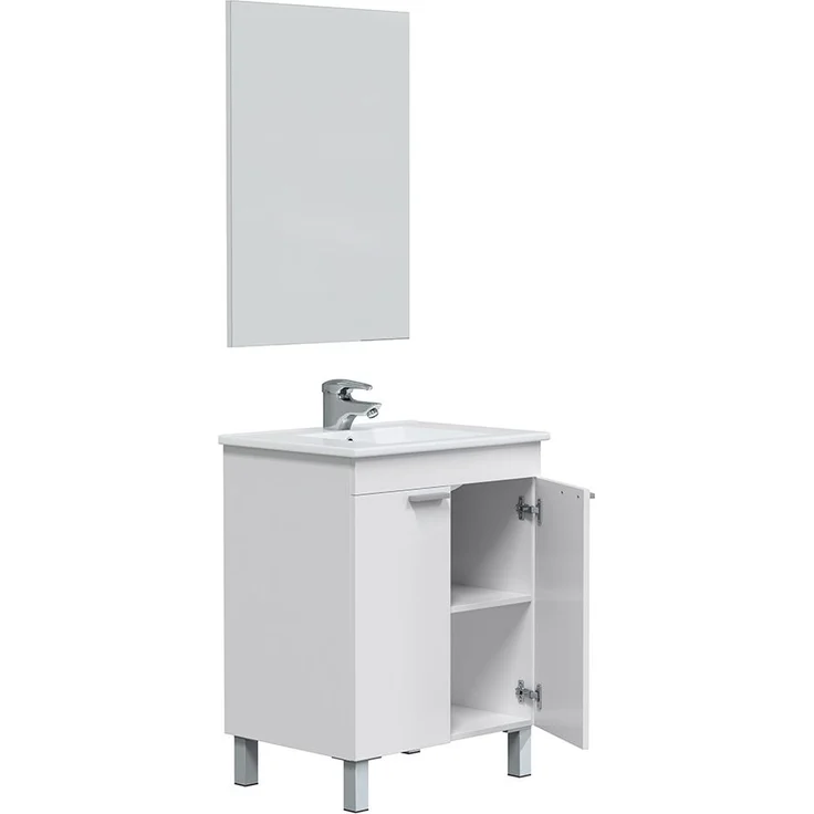 Badezimmer-Set >LC1-60< in weiß glänzend / Spiegel - 60x80x45 (BxHxT) – Bild 4