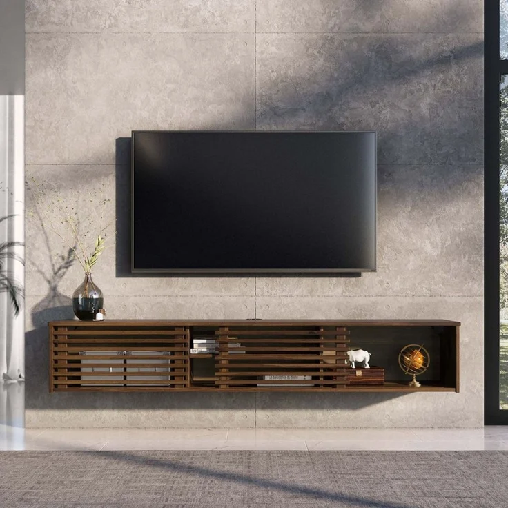 IDIMEX Lowboard RIAN, TV Lowboard hängend aus Massivholz mit Lamellentüren Kastanie Finish – Bild 2