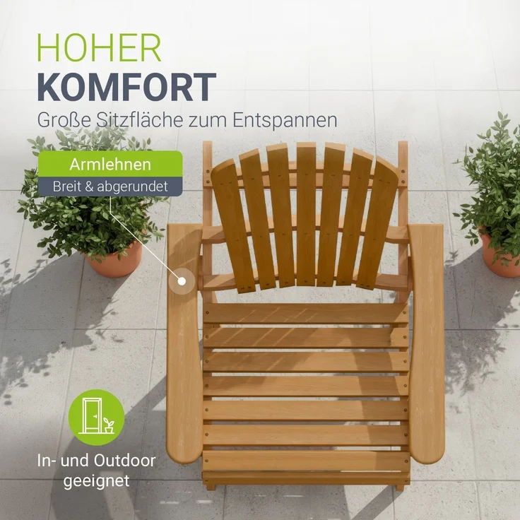 Juskys® Garten Liegestuhl Korfu – aus Akazienholz, klappbar, 85x69x94 cm, natur, geölt, Gartenstuhl, Sonnenliege – Bild 4