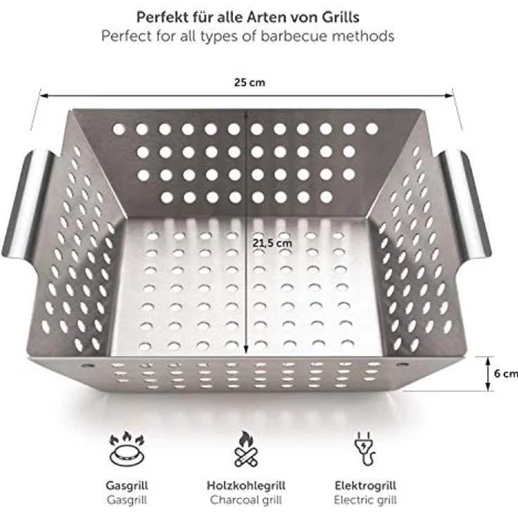 Blumtal Grillschale Grillkorb aus 100% Edelstahl, Edelstahl, (Grillzubehör, 1-St), perfekt für Grillgemüse, Grillschale geeignet für alle Grillarten – Bild 4